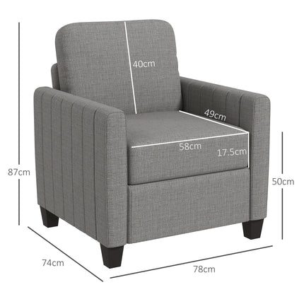 Channel Tufted Modern Fabric Armchair with Spring Cushion and Back Pillow - Light Grey