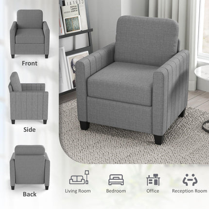 Channel Tufted Modern Fabric Armchair with Spring Cushion and Back Pillow - Light Grey