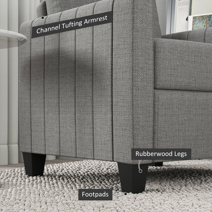 Channel Tufted Modern Fabric Armchair with Spring Cushion and Back Pillow - Light Grey