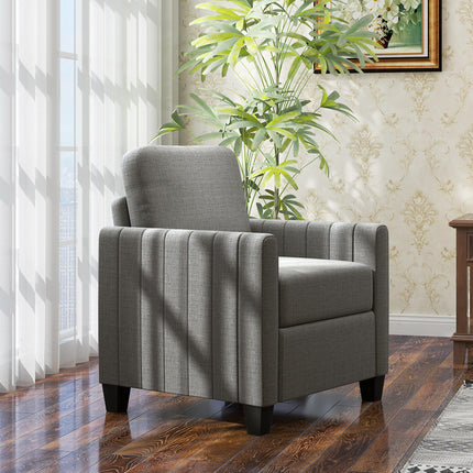 Channel Tufted Modern Fabric Armchair with Spring Cushion and Back Pillow - Light Grey