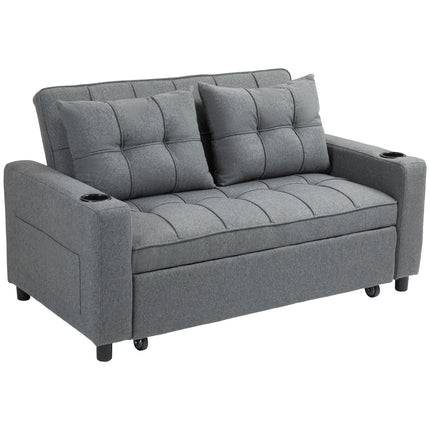 Two-Seater Pull-Out Sofa Bed with Adjustable Backrest and Cup Holders - Charcoal Grey
