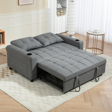 Two-Seater Pull-Out Sofa Bed with Adjustable Backrest and Cup Holders - Charcoal Grey