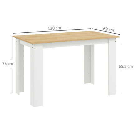 Dining Table for 4-6 People, Kitchen Table with Wood Effect for Dining Room, Oak and White