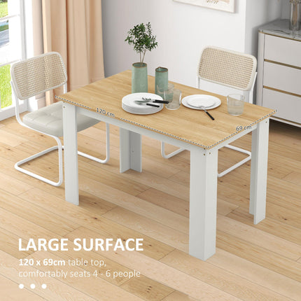 Dining Table for 4-6 People, Kitchen Table with Wood Effect for Dining Room, Oak and White