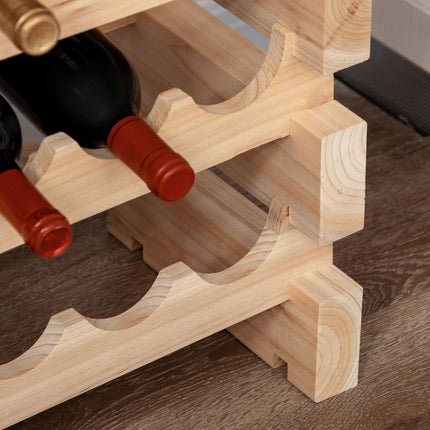 Three-Tier, 36 Bottle Wooden Wine Rack - Natural