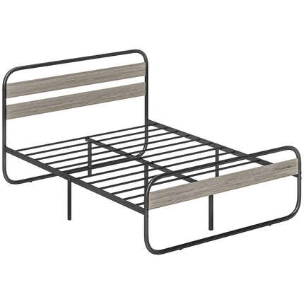 4ft6 Double Bed Frame, Industrial Style Metal Platform Bed Frame with Under Bed
