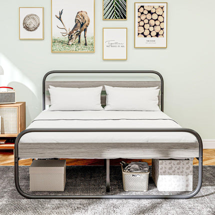 4ft6 Double Bed Frame, Industrial Style Metal Platform Bed Frame with Under Bed