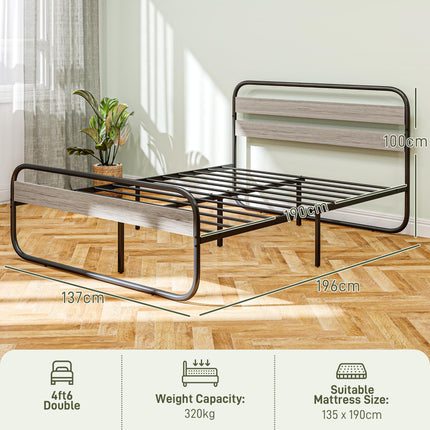 4ft6 Double Bed Frame, Industrial Style Metal Platform Bed Frame with Under Bed