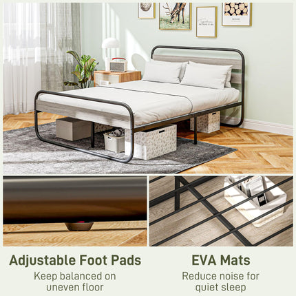 4ft6 Double Bed Frame, Industrial Style Metal Platform Bed Frame with Under Bed