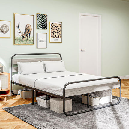 4ft6 Double Bed Frame, Industrial Style Metal Platform Bed Frame with Under Bed