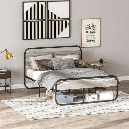 4ft6 Double Bed Frame, Industrial Style Metal Platform Bed Frame with Under Bed