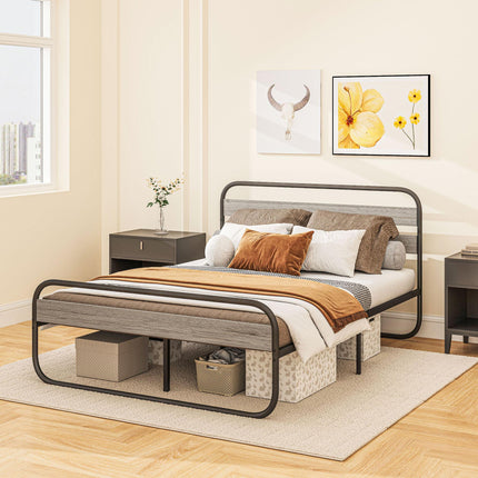 4ft6 Double Bed Frame, Industrial Style Metal Platform Bed Frame with Under Bed
