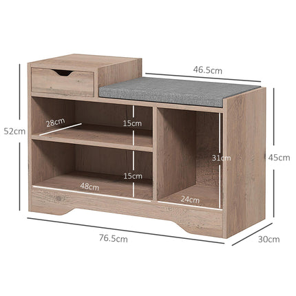 Multi-Compartment Shoe Bench with Padded Seat and Drawer - Grey
