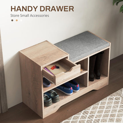 Multi-Compartment Shoe Bench with Padded Seat and Drawer - Grey
