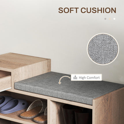 Multi-Compartment Shoe Bench with Padded Seat and Drawer - Grey