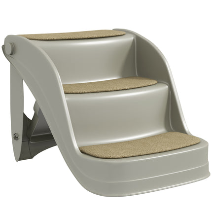 Foldable 3-Step Pet Stairs with Non-Slip Mats for Small Dogs - Grey