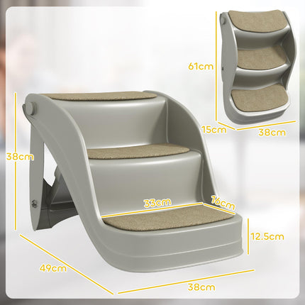 Foldable 3-Step Pet Stairs with Non-Slip Mats for Small Dogs - Grey