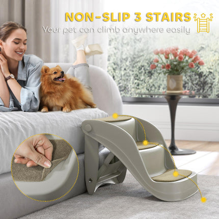 Foldable 3-Step Pet Stairs with Non-Slip Mats for Small Dogs - Grey