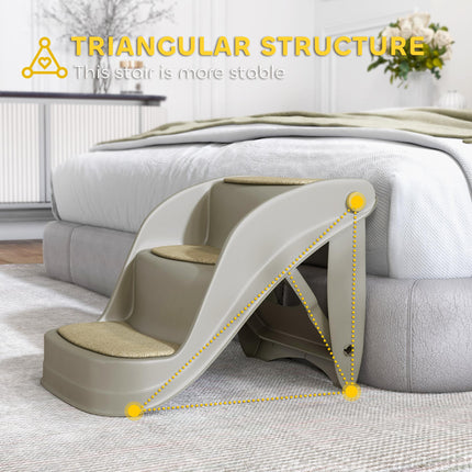 Foldable 3-Step Pet Stairs with Non-Slip Mats for Small Dogs - Grey