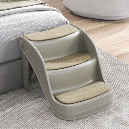 Foldable 3-Step Pet Stairs with Non-Slip Mats for Small Dogs - Grey
