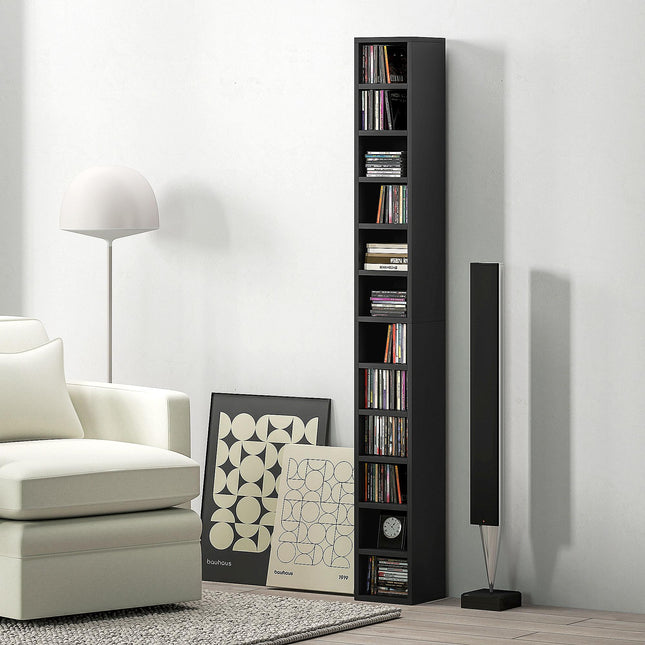 204 CD Tall Narrow Media Storage Tower with 12 Tiers - Black