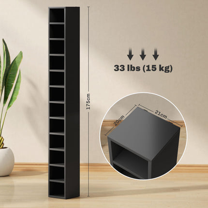 204 CD Tall Narrow Media Storage Tower with 12 Tiers - Black