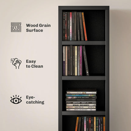 204 CD Tall Narrow Media Storage Tower with 12 Tiers - Black