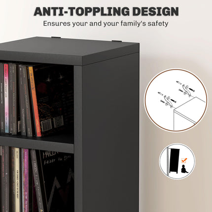 204 CD Tall Narrow Media Storage Tower with 12 Tiers - Black