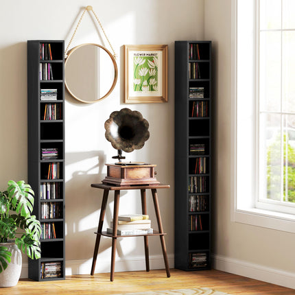 204 CD Tall Narrow Media Storage Tower with 12 Tiers - Black