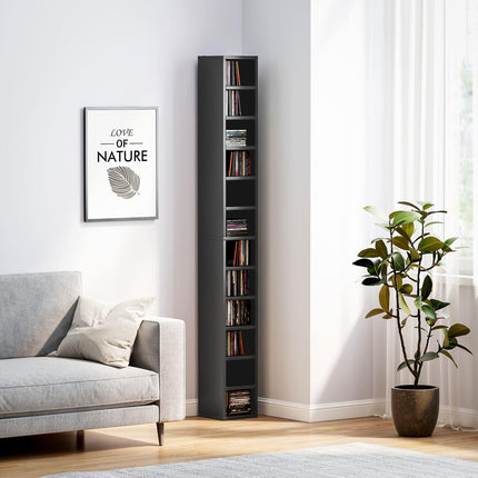 204 CD Tall Narrow Media Storage Tower with 12 Tiers - Black
