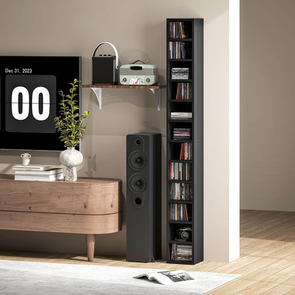 204 CD Tall Narrow Media Storage Tower with 12 Tiers - Black
