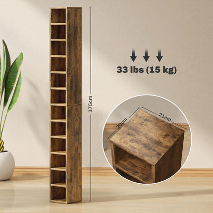 204 CD Tall Narrow Media Storage Tower with 12 Tiers - Rustic Brown