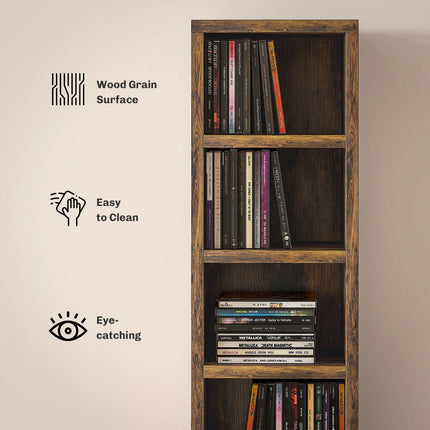 204 CD Tall Narrow Media Storage Tower with 12 Tiers - Rustic Brown