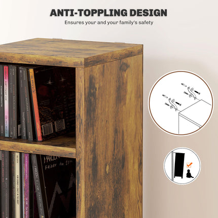 204 CD Tall Narrow Media Storage Tower with 12 Tiers - Rustic Brown