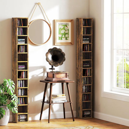 204 CD Tall Narrow Media Storage Tower with 12 Tiers - Rustic Brown