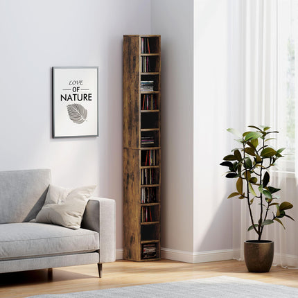 204 CD Tall Narrow Media Storage Tower with 12 Tiers - Rustic Brown