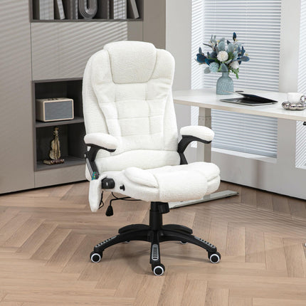 Boucle Six-Point Massage Office Chair with Heating Function - White