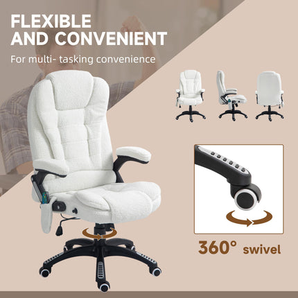 Boucle Six-Point Massage Office Chair with Heating Function - White