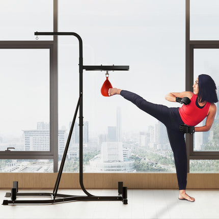 2 in 1 Freestanding Boxing Punch Bag Hanger & Speed Ball Station 170-190cm Adjustable Frame - Black