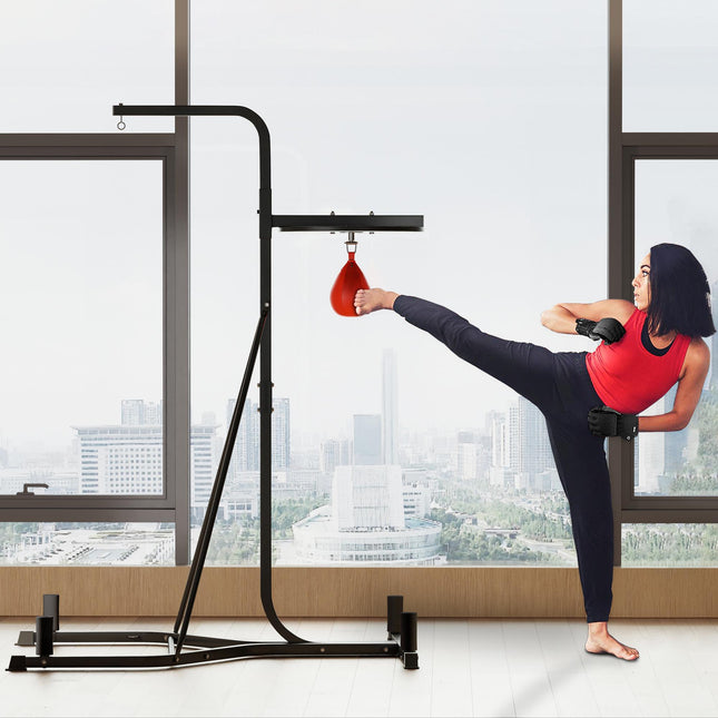 2 in 1 Freestanding Boxing Punch Bag Hanger & Speed Ball Station 170-190cm Adjustable Frame - Black
