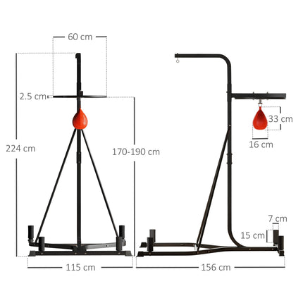 2 in 1 Freestanding Boxing Punch Bag Hanger & Speed Ball Station 170-190cm Adjustable Frame - Black