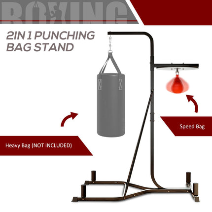 2 in 1 Freestanding Boxing Punch Bag Hanger & Speed Ball Station 170-190cm Adjustable Frame - Black