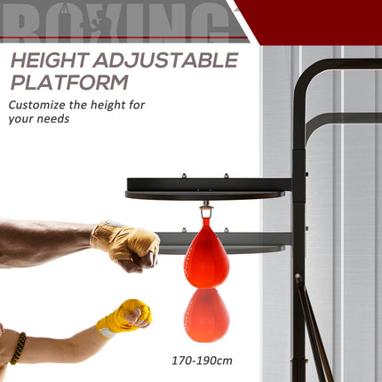 2 in 1 Freestanding Boxing Punch Bag Hanger & Speed Ball Station 170-190cm Adjustable Frame - Black