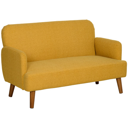 Velvet Feel 2 Seater Sofa with 21cm Padding and Wood Legs - Yellow