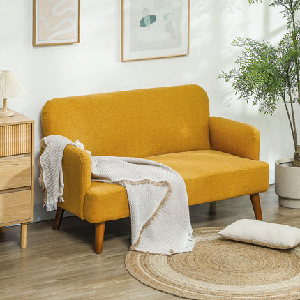 Velvet Feel 2 Seater Sofa with 21cm Padding and Wood Legs - Yellow