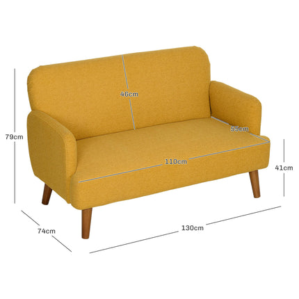 Velvet Feel 2 Seater Sofa with 21cm Padding and Wood Legs - Yellow