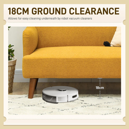 Velvet Feel 2 Seater Sofa with 21cm Padding and Wood Legs - Yellow