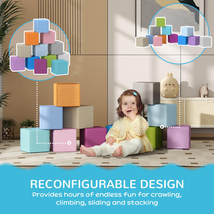 12 PCs Soft Foam Play Blocks Building and Stacking Toy for Kids - Blue