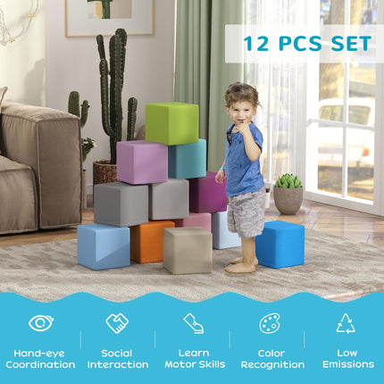 12 PCs Soft Foam Play Blocks Building and Stacking Toy for Kids - Blue