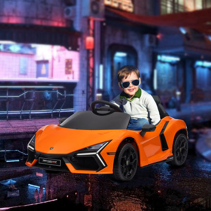Lamborghini Revuelto Licensed 12V Ride-On Car with Remote Control, Butterfly Doors, Suspension - Orange